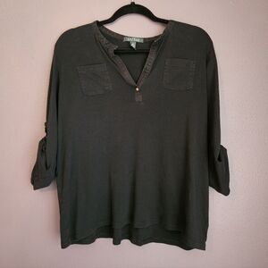 Lauren Ralph Lauren 2X Black Roll Tab Sleeve Blouse Flawed